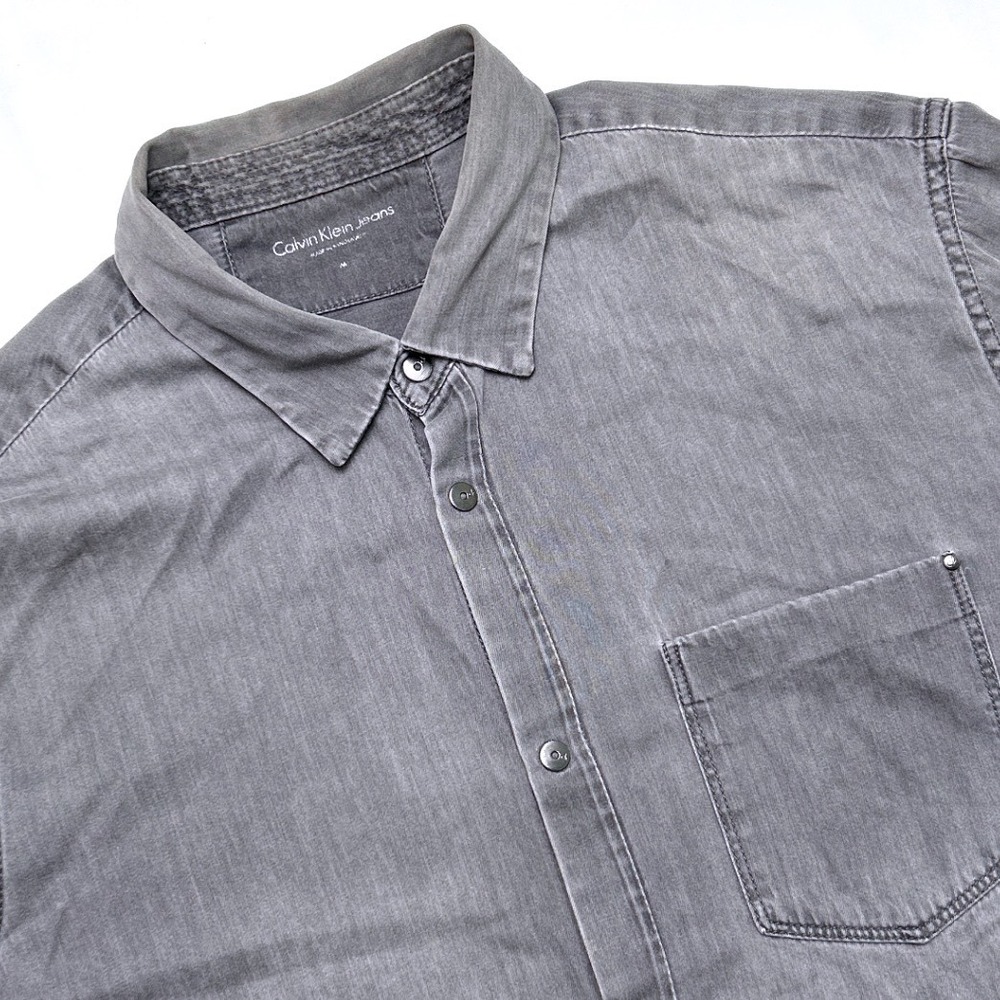 Calvin Klein Jeans Mens Chambray Long Sleeve Snap Button Front Shirt Size M Gray